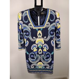 Laundry by Shelli Segal Navy Blue Paisley Medallion Square Neck Shift Dress 2